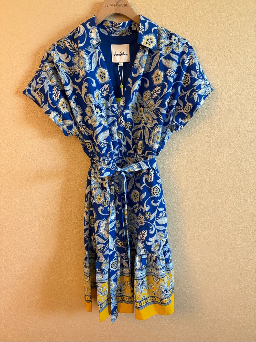 Sam Edelman Blue Floral Button-Up Dress with Yellow Accents